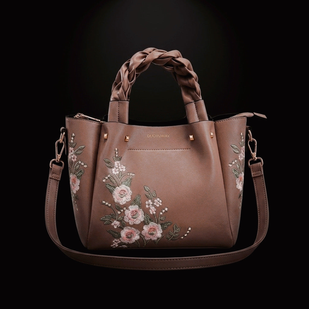 Veloura™ – "Floral Aura" Satchel with Artisanal Braided Handle