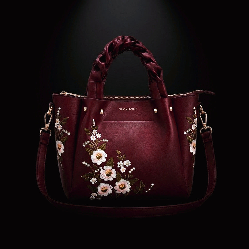 Veloura™ – "Floral Aura" Satchel with Artisanal Braided Handle