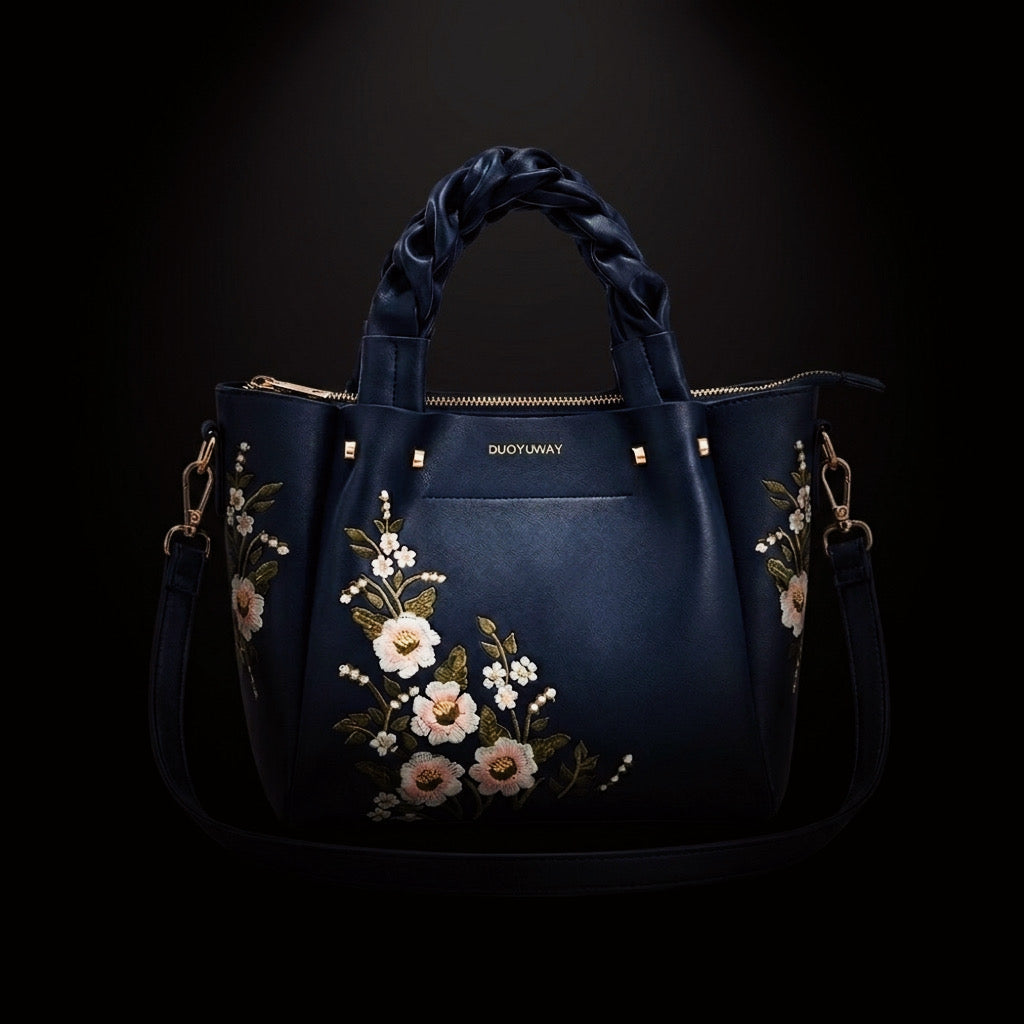 Veloura™ – "Floral Aura" Satchel with Artisanal Braided Handle